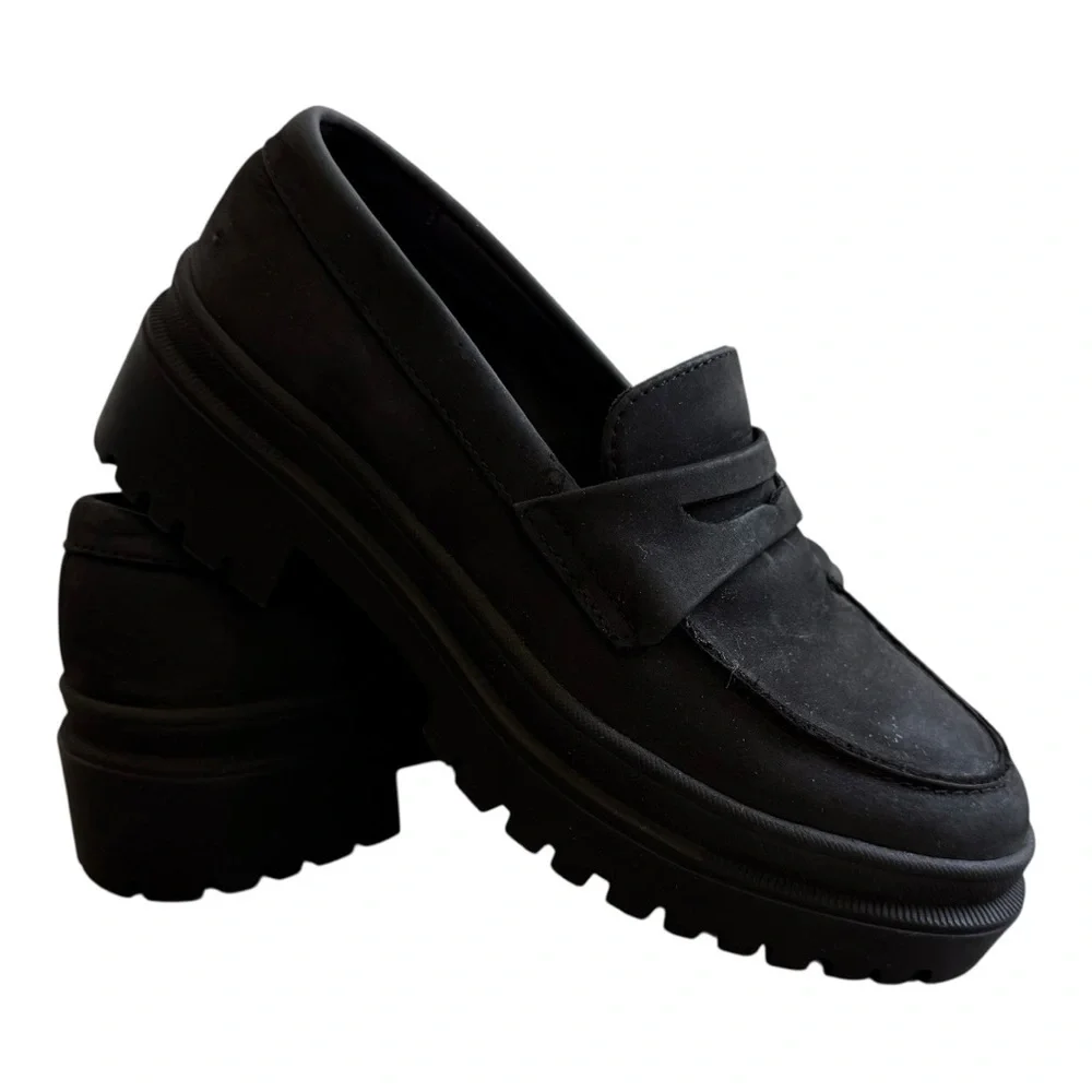 Portland Leather Goods Patina Shadow Black Zoe Chunky Loafers Size 6.5 - Picture 11 of 15